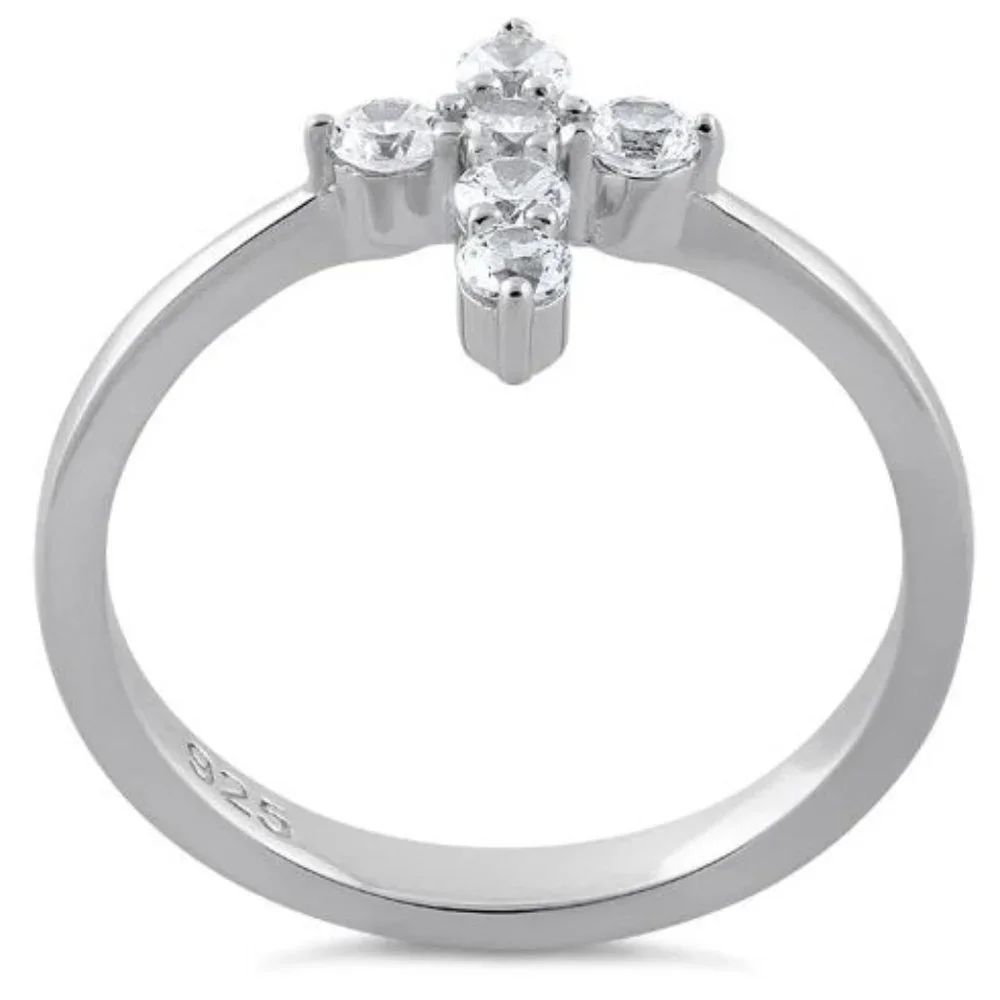 925 STERLING SILVER Dainty Cross Cubic Zirconia Ring - Picture 14 of 16
